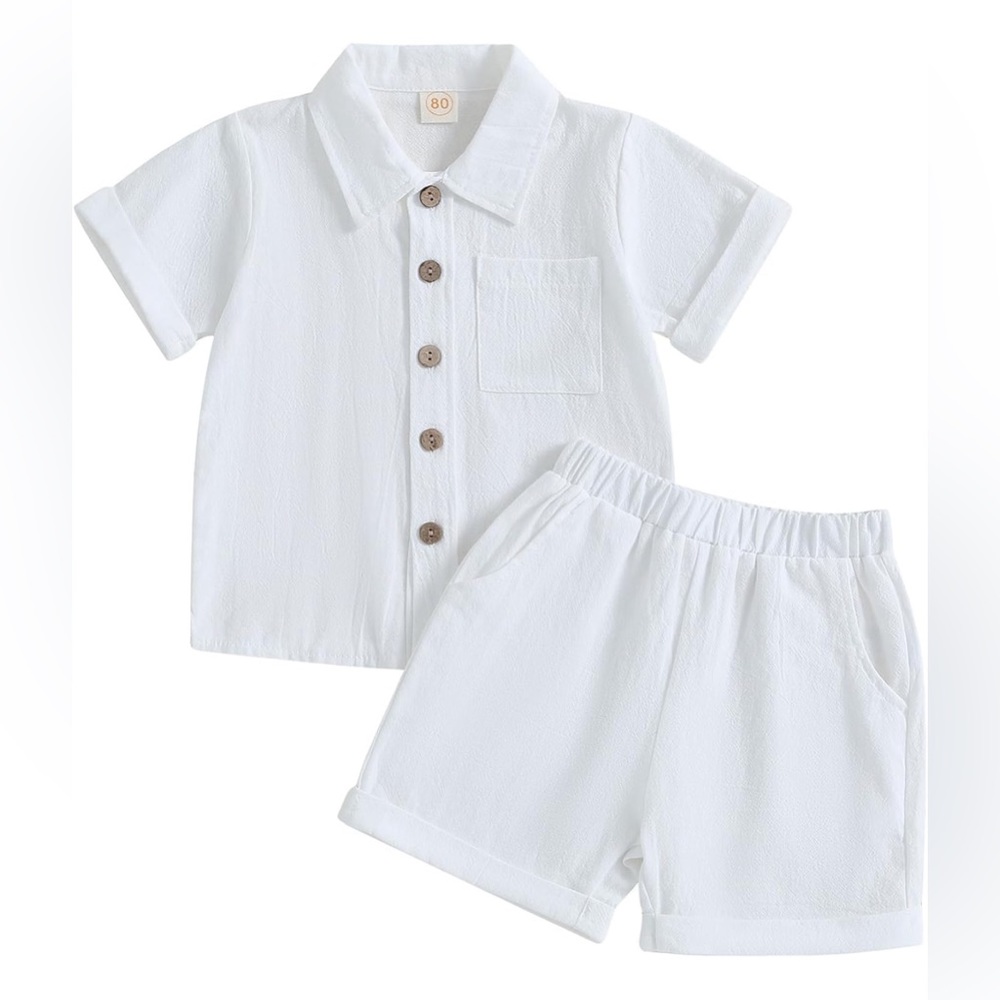 Cotton Linen Short Sleeve Button Down Shirt and Shorts Set
